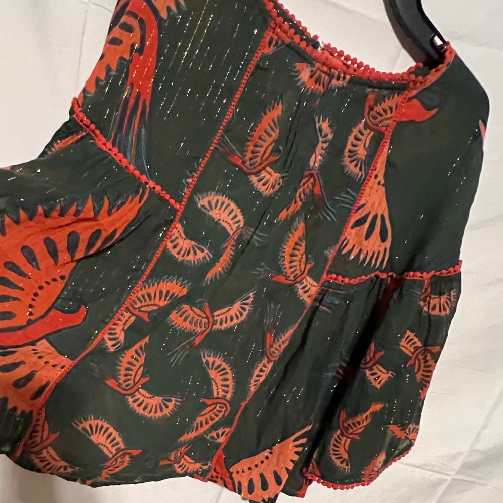 SOLD**** Rachel Zoe L  Phoenix bird novelty print top Bell balloon sleeves - Picture 11 of 16